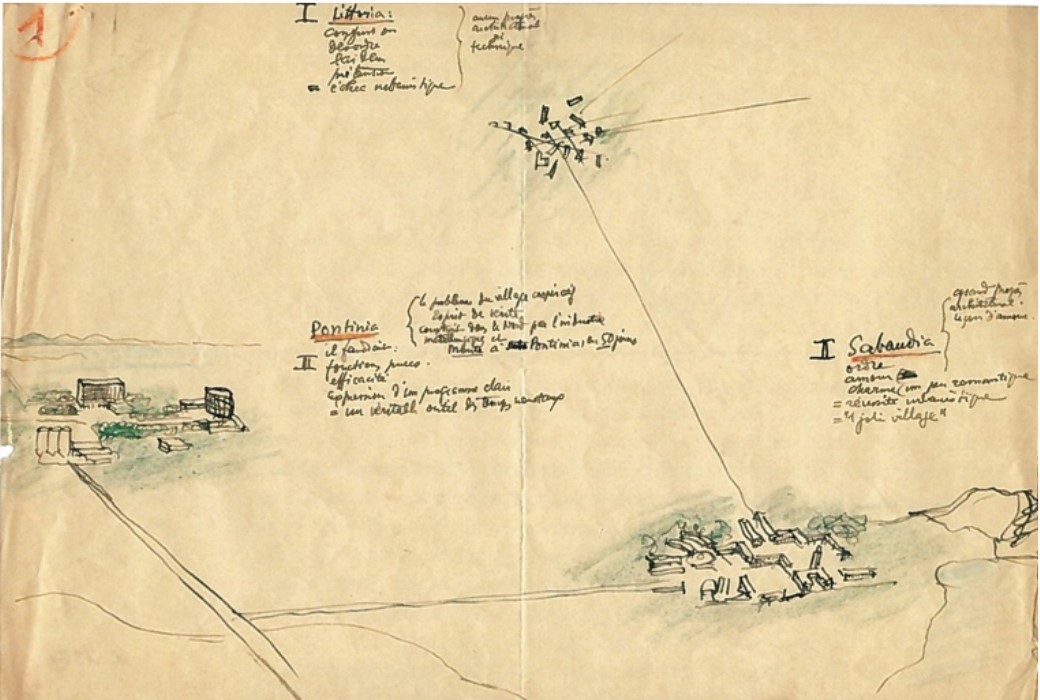 Schizzi progettuali di Le Corbusier per Pontinia, 1934