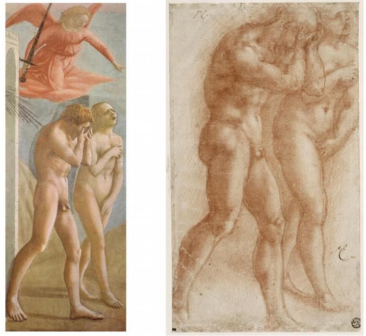 Masaccio, Chiesa del Carmine, Firenze           Michelangelo, D.A.G., Louvre